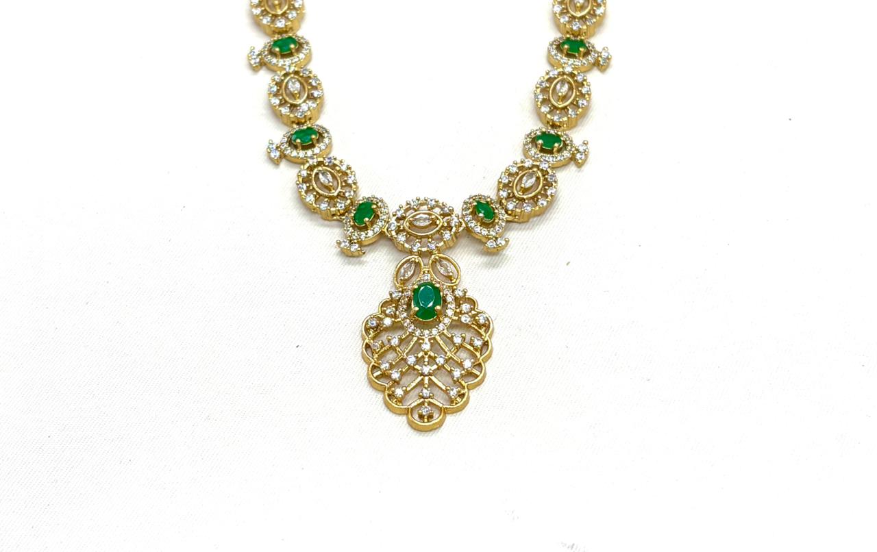 Matte finishing Green Leaf Designed with stones Long Necklace