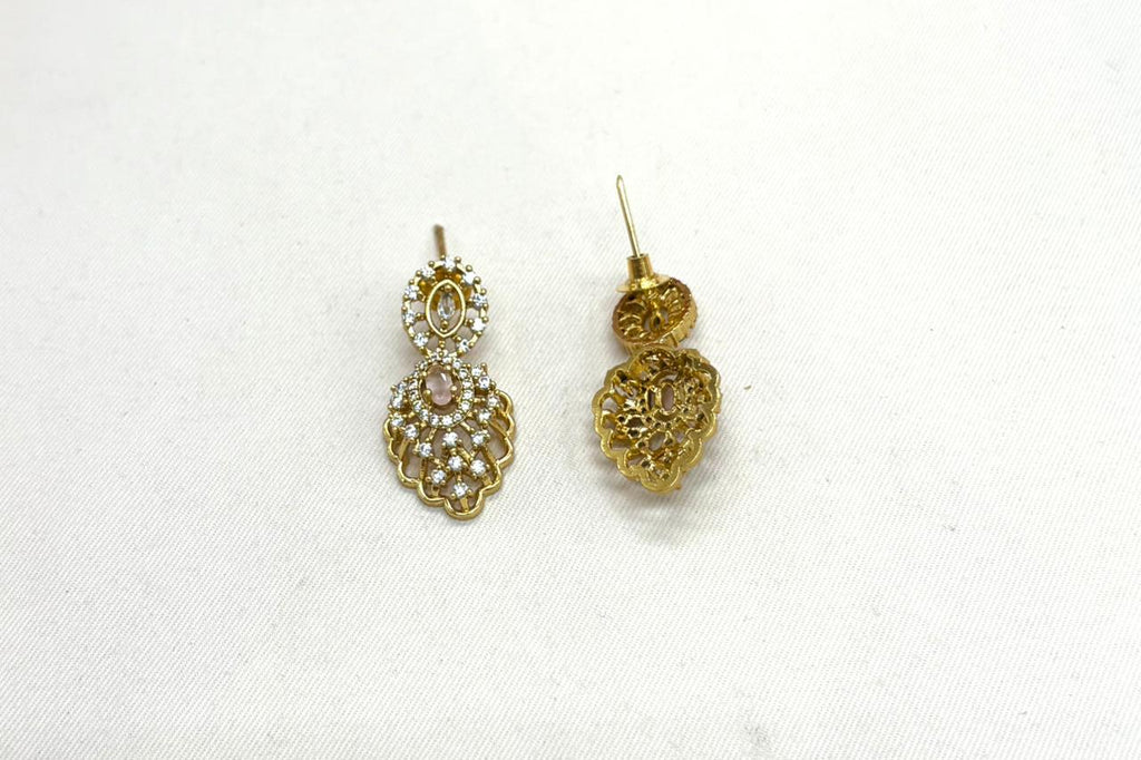 Matte finishing Baby-Pink Leaf Designed with stones Long Necklace