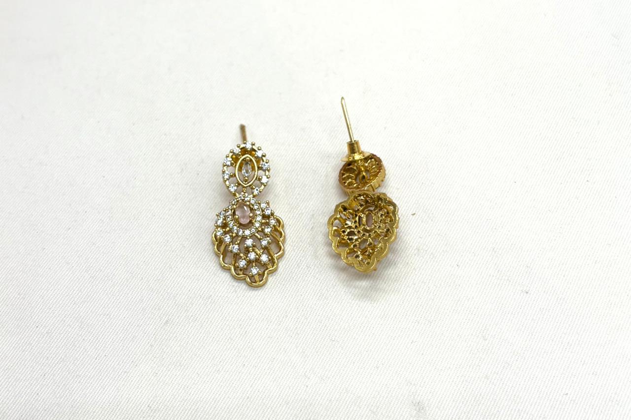Matte finishing Baby-Pink Leaf Designed with stones Long Necklace
