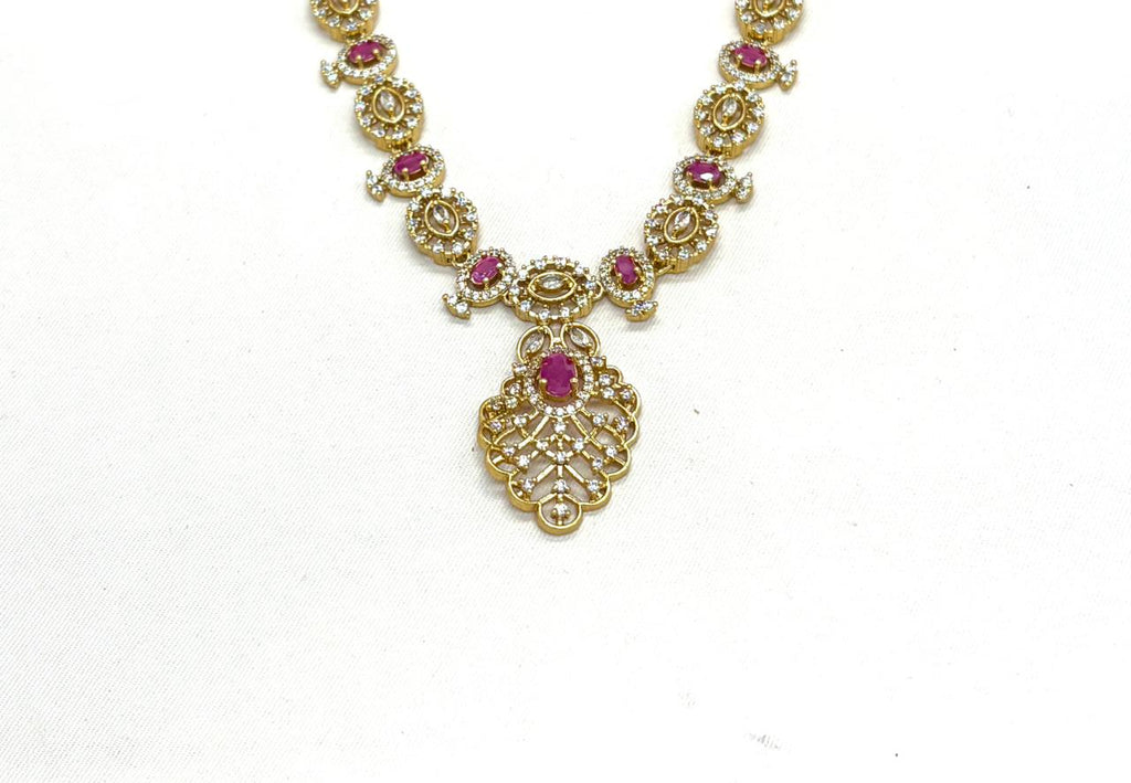 Matte finishing Pink Leaf Designed with stones Long Necklace