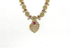 Matte finishing Pink Leaf Designed with stones Long Necklace