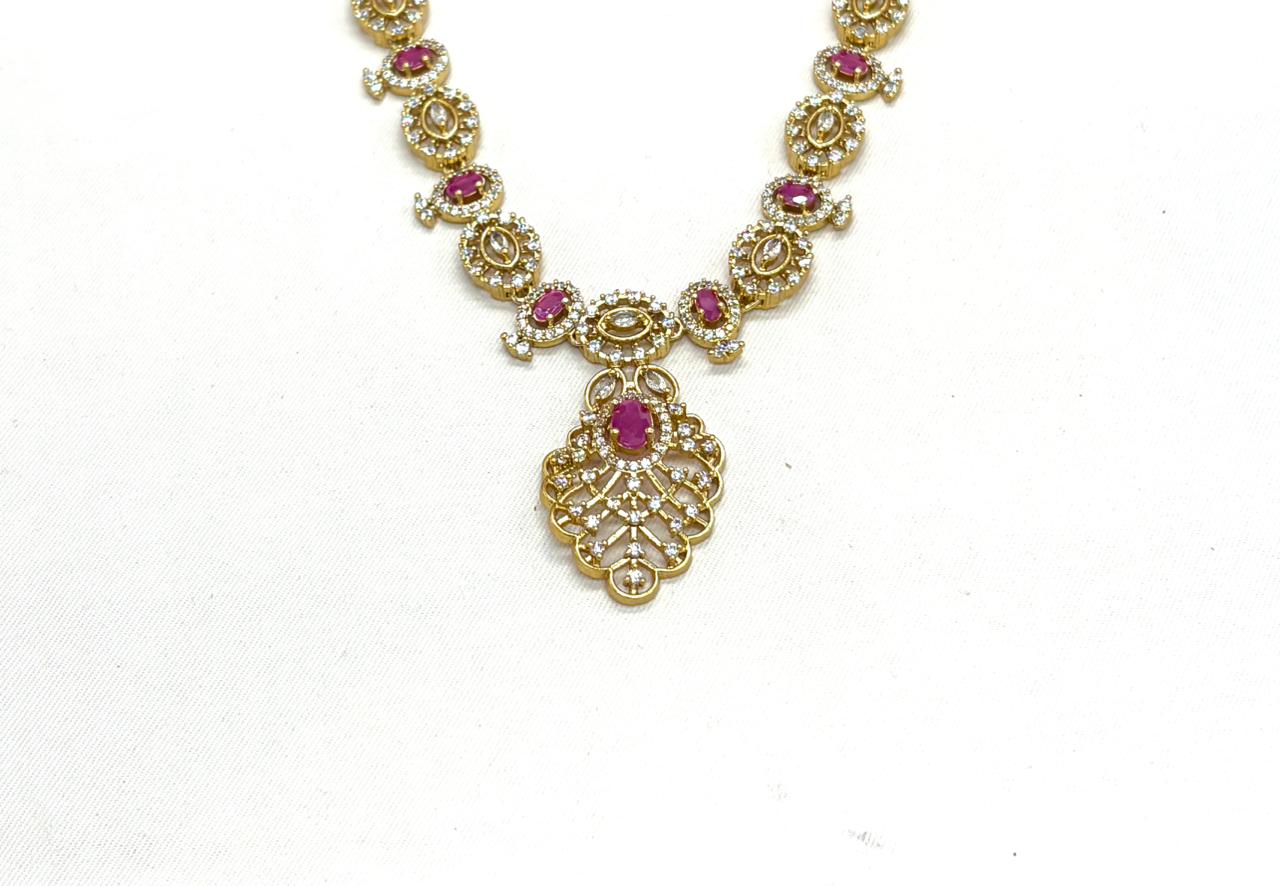 Matte finishing Pink Leaf Designed with stones Long Necklace