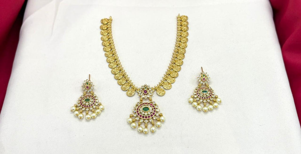 Matte finishing with lord Lakshmi designed Short Necklace