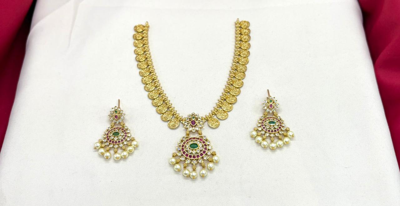 Matte finishing with lord Lakshmi designed Short Necklace