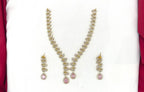 Emerald polki Baby-Pink with American Diamond Drop Short Necklace