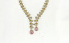 Emerald polki Baby-Pink with American Diamond Drop Short Necklace