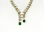 Emerald polki Green with American Diamond Drop Short Necklace