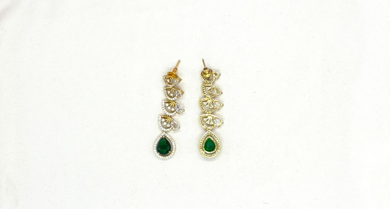 Emerald polki Green with American Diamond Drop Short Necklace