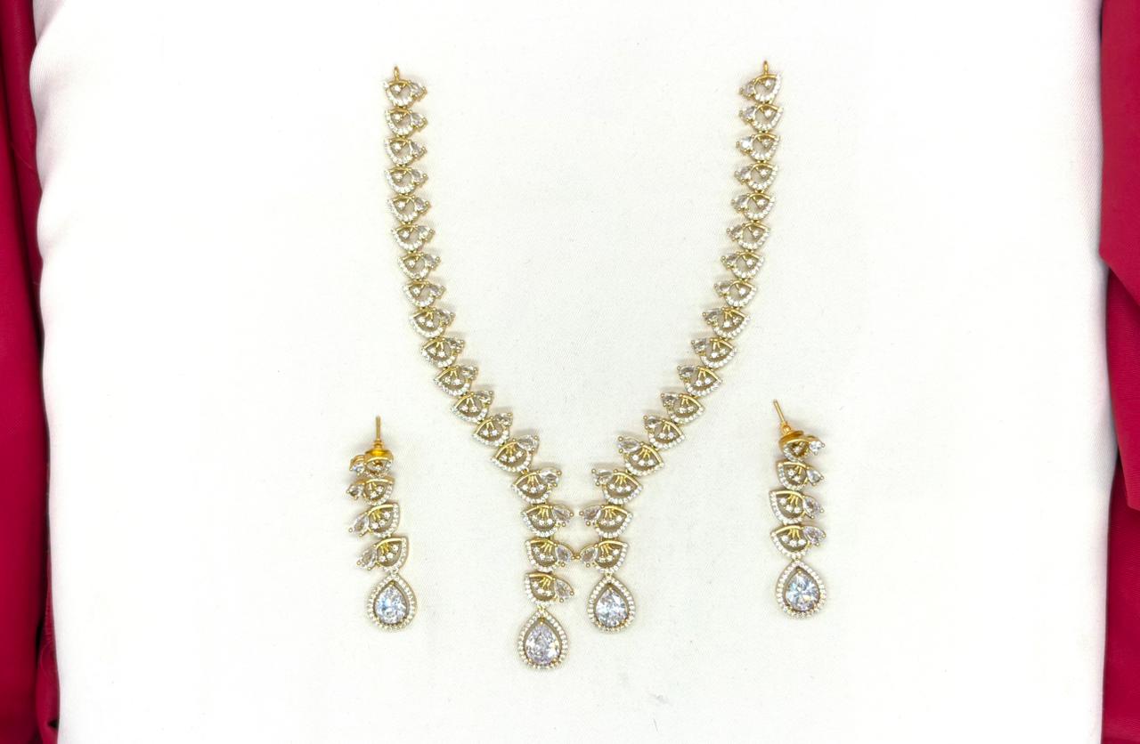 Emerald polki White with American Diamond Drop Short Necklace