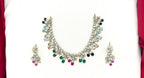 Mehndi finishing Leaf Designed Multi -Stones Short Necklace