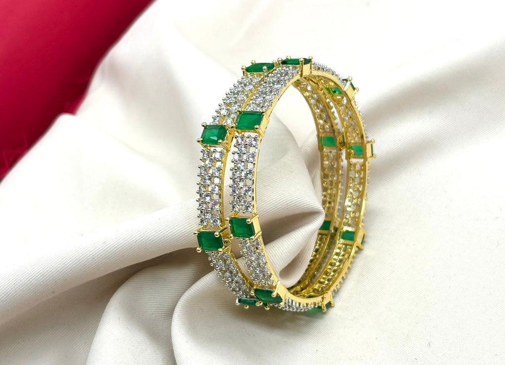 CZ American Diamond emerald-cut Green Stones Bangle