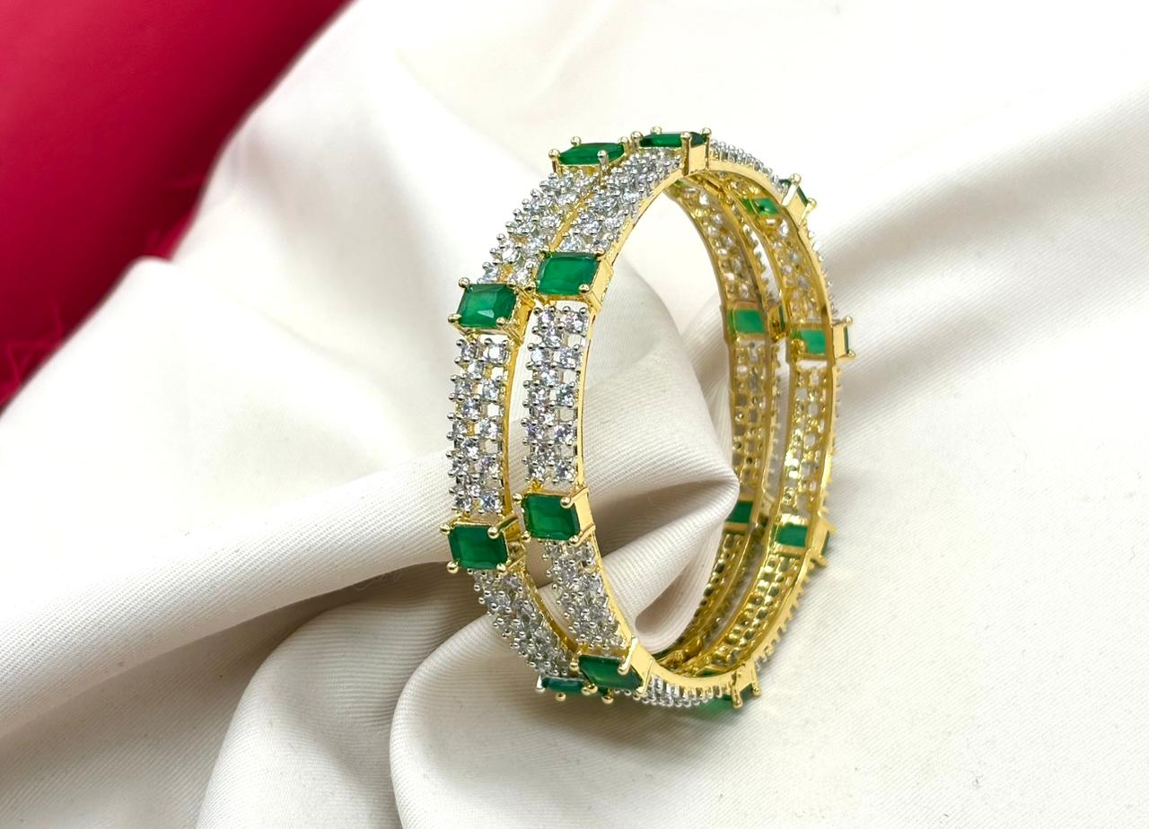 CZ American Diamond emerald-cut Green Stones Bangle