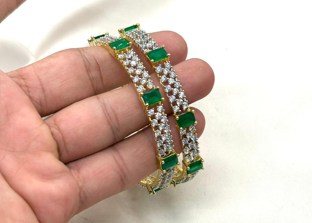 CZ American Diamond emerald-cut Green Stones Bangle
