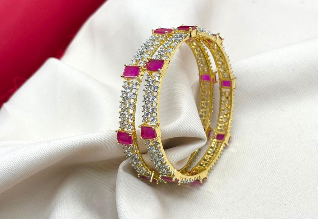 CZ American Diamond emerald-cut Pink Stones Bangle