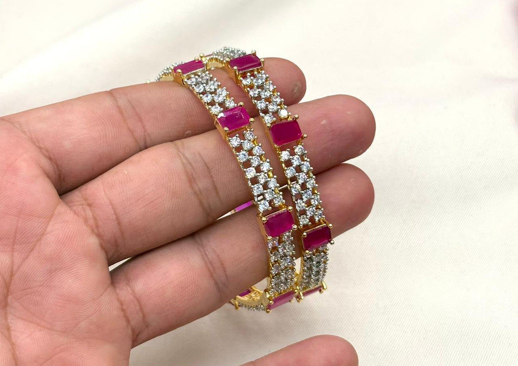 CZ American Diamond emerald-cut Pink Stones Bangle