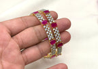 CZ American Diamond emerald-cut Pink Stones Bangle