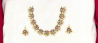 Ruby-Green Lotus with pearls Short Necklace