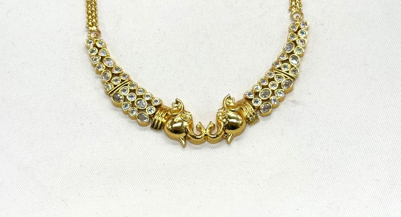 matte finishing with white stones Elephant designed Short Necklace
