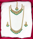 Matte finishing floral with Green monalisa beads Combo-set