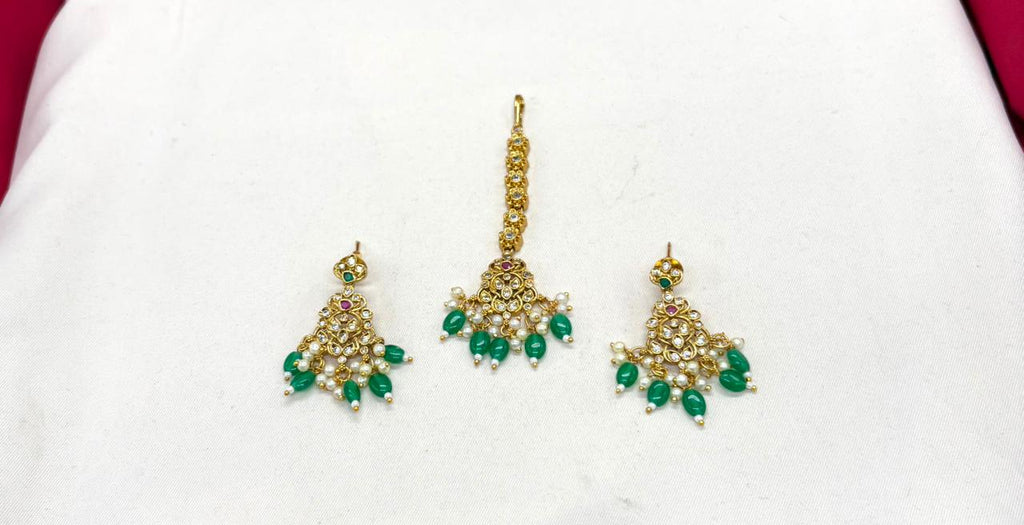 Matte finishing floral with Green monalisa beads Combo-set