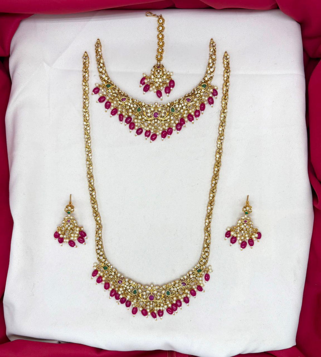 Matte finishing floral with pink monalisa beads Combo-set