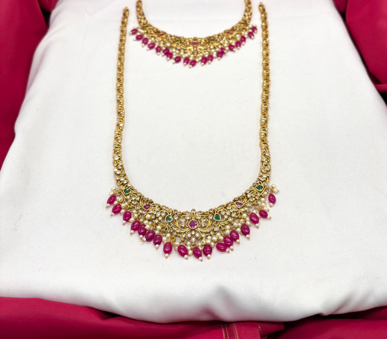 Matte finishing floral with pink monalisa beads Combo-set