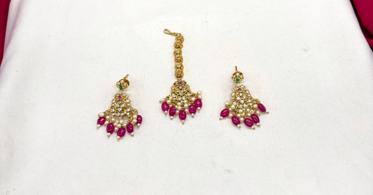 Matte finishing floral with pink monalisa beads Combo-set