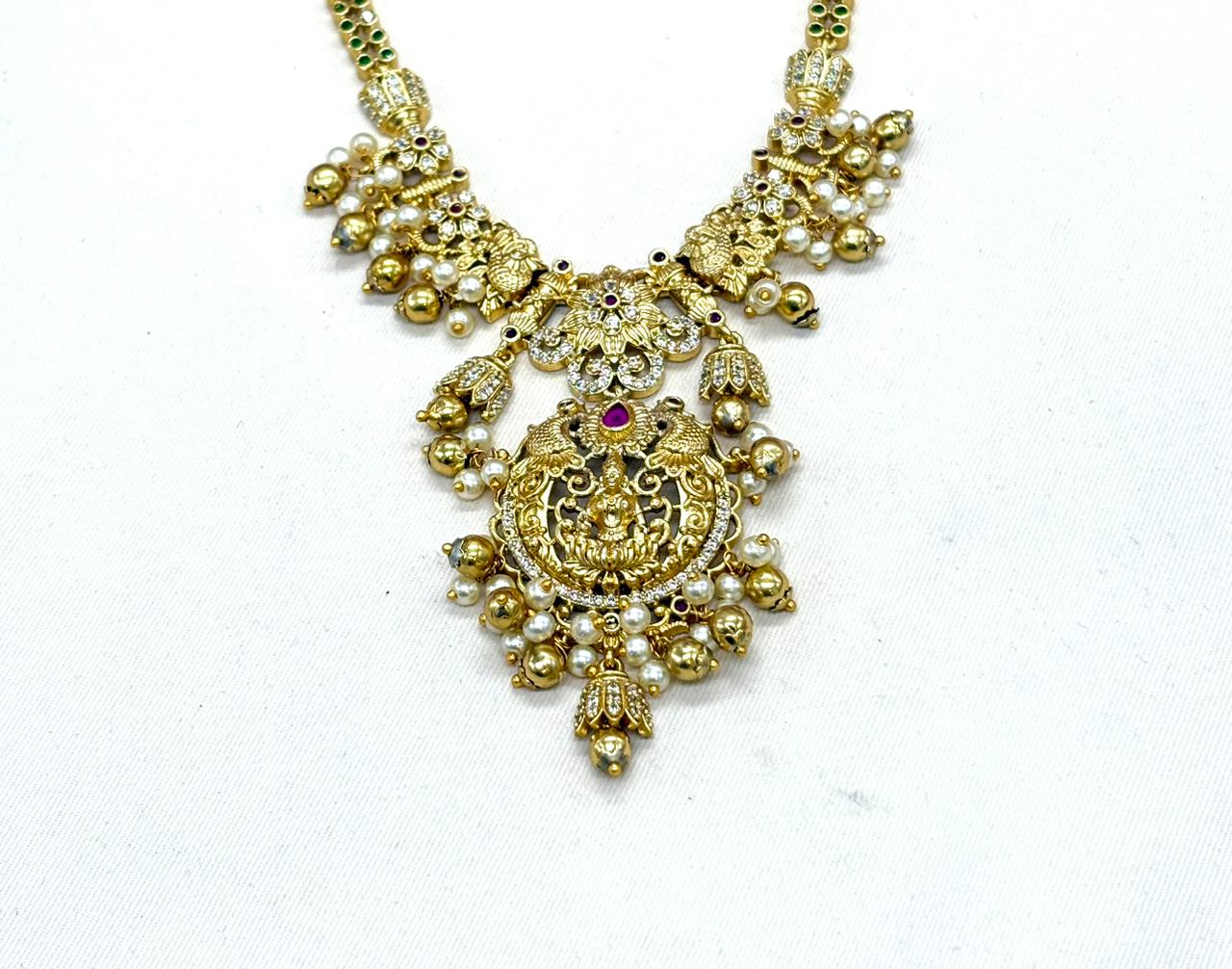 Matte finishing Lord Lakshmi with Golden ball Short Necklace