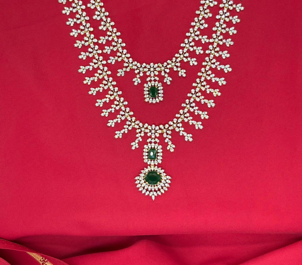 G.J polish American Diamond With Green stone Necklace