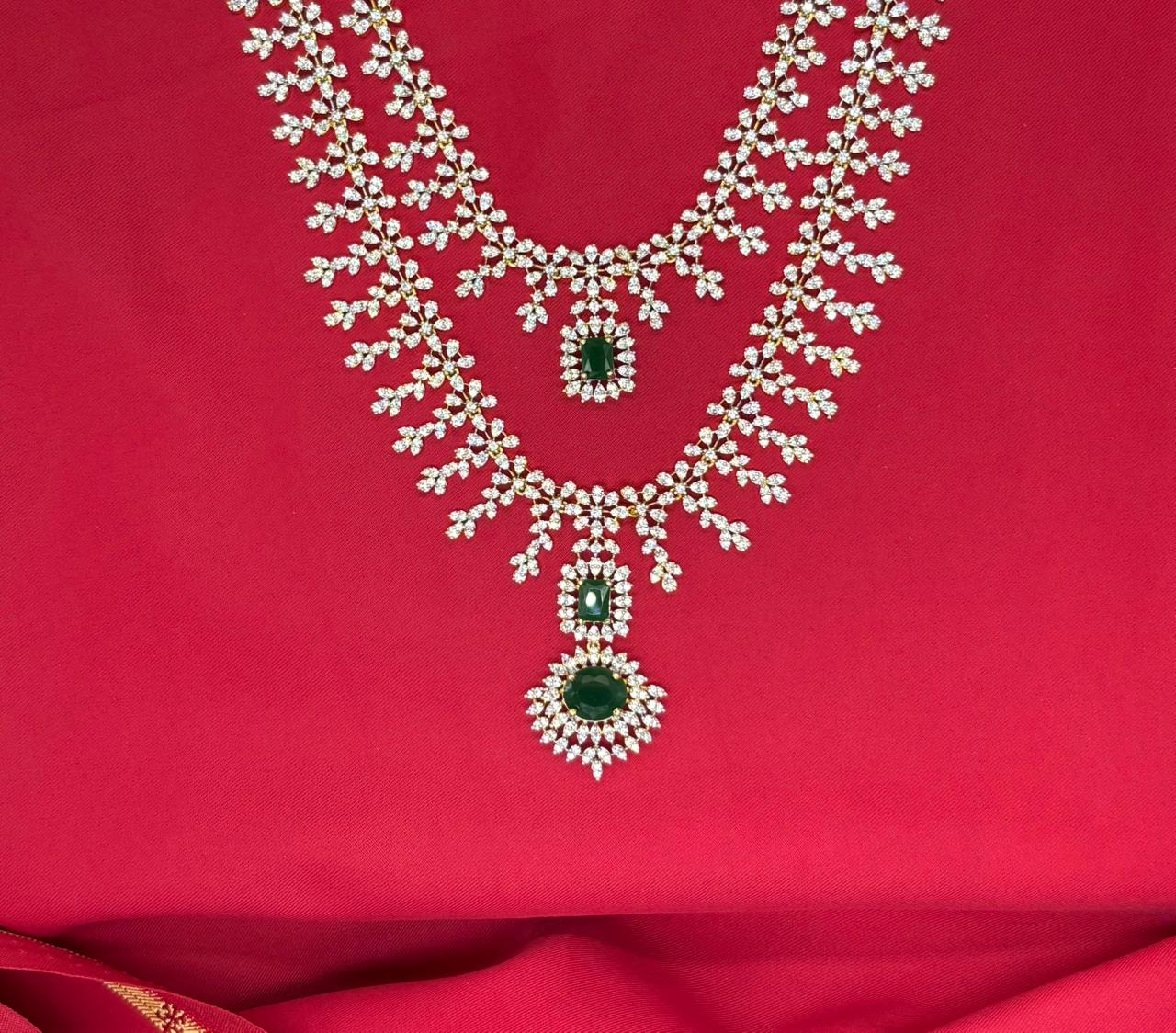 G.J polish American Diamond With Green stone Necklace
