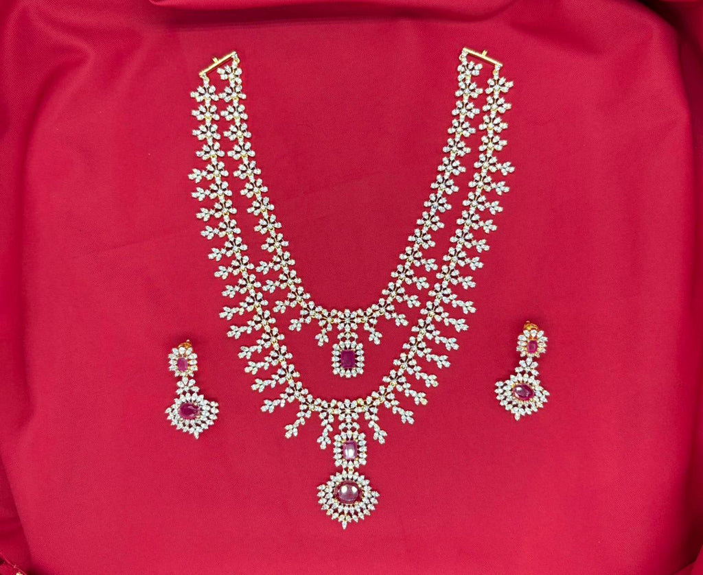 G.J polish American Diamond With Pink stone Necklace
