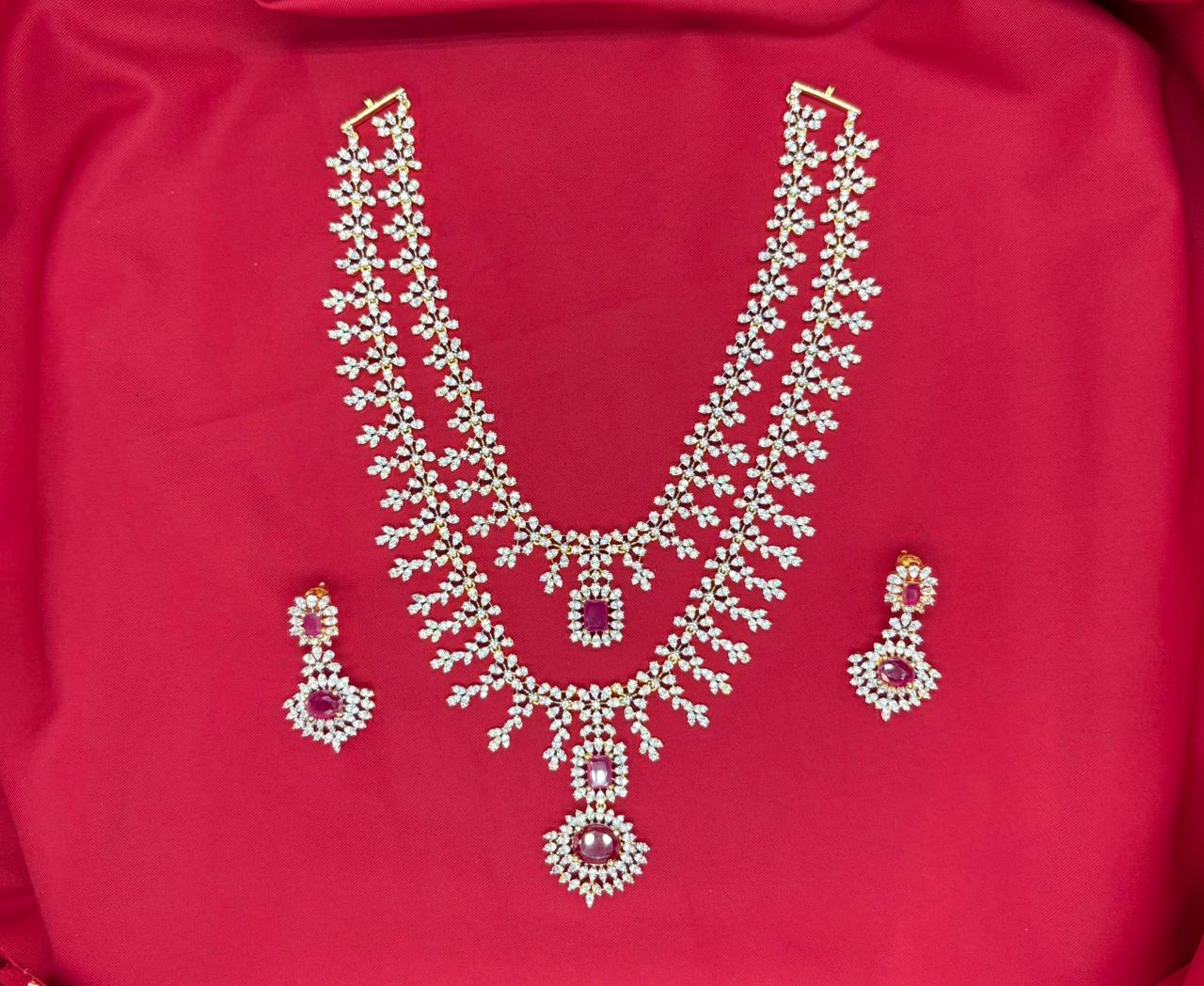 G.J polish American Diamond With Pink stone Necklace