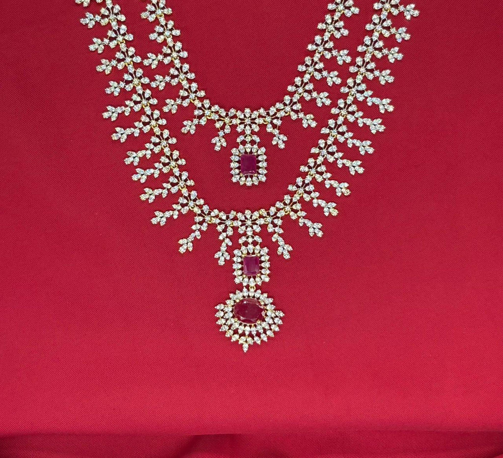 G.J polish American Diamond With Pink stone Necklace