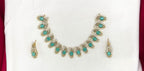 matte finishing American diamond and Mint-green stone short Necklace