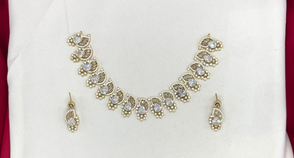 matte finishing American diamond and White stone short Necklace