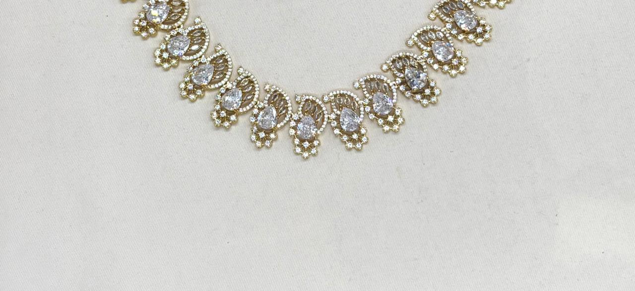 matte finishing American diamond and White stone short Necklace