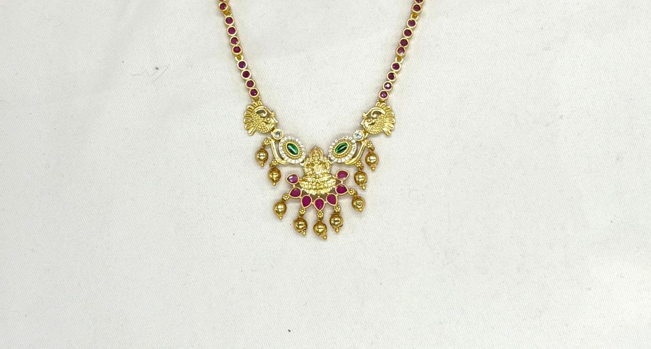 Matte finishing with lord Lakshmi Pink stones Short Necklace