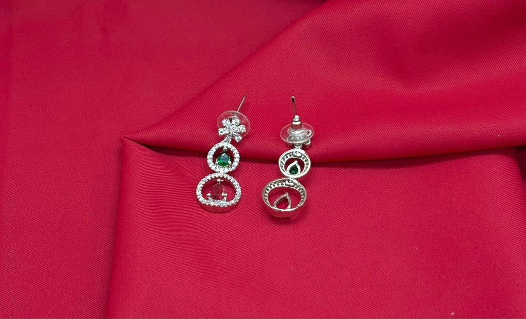 Rhodium Silver American Diamond with Multi-Stone Short Necklace