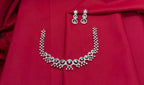 Rhodium Silver American Diamond with Mint-Green Short Necklace