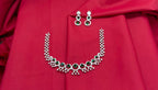 Rhodium Silver American Diamond with Green Short Necklace