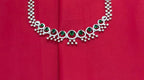 Rhodium Silver American Diamond with Green Short Necklace