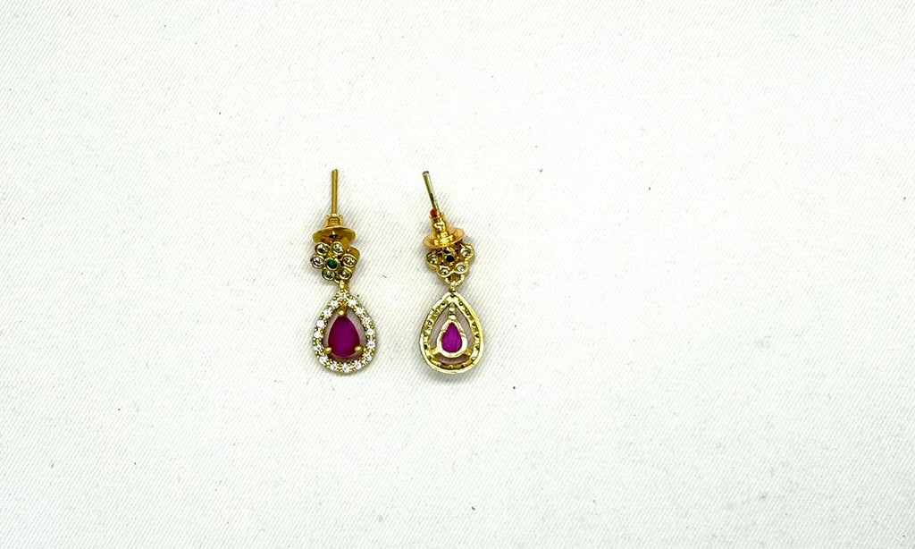 Matte finishing American Diamond with Pink Stone Short Necklace