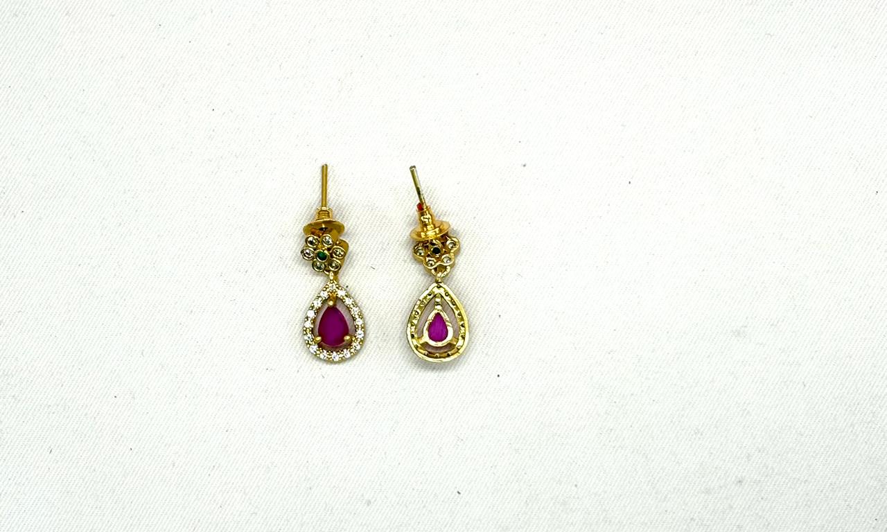 Matte finishing American Diamond with Pink Stone Short Necklace