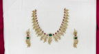 Matte finishing Leaf Feathery Multi Color CZ Stones Short Necklace
