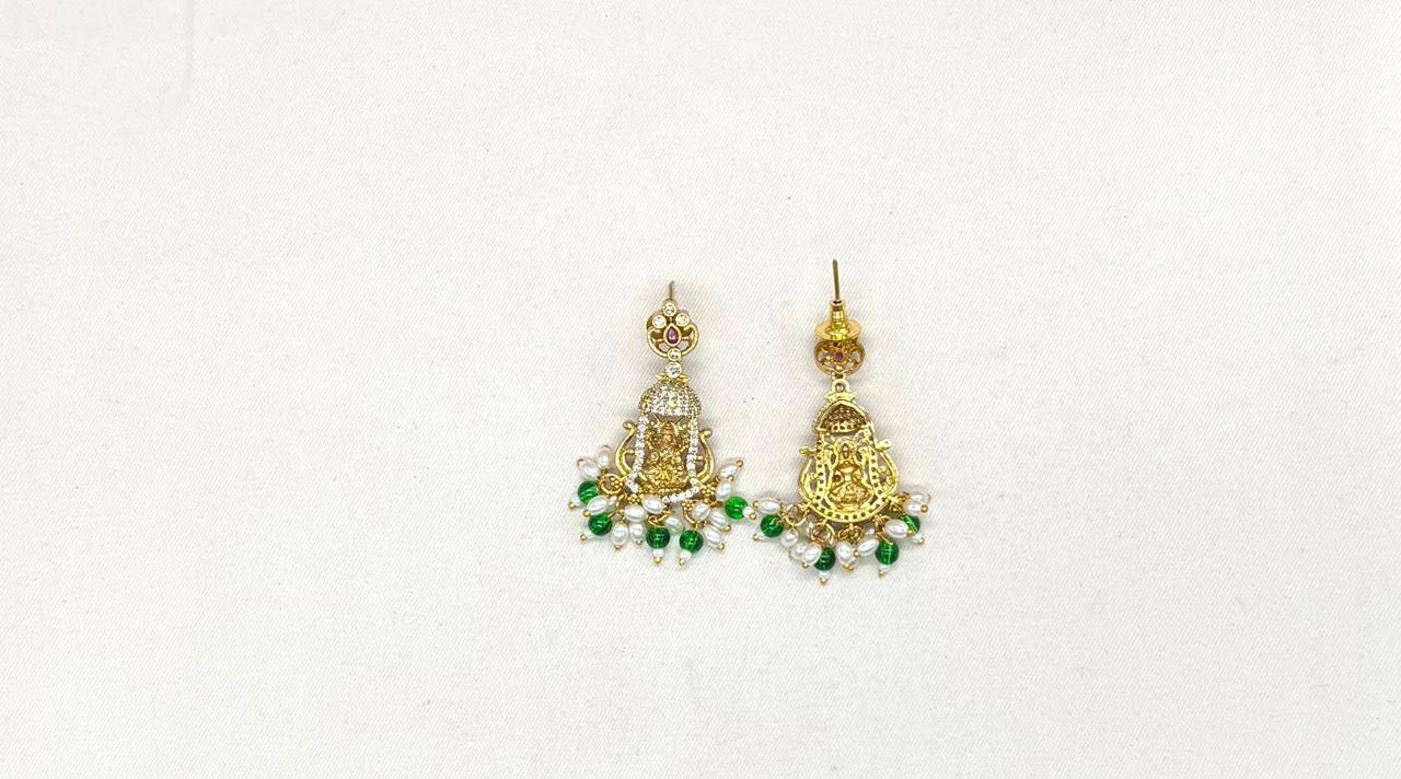 Matte finishing lord Lakshmi with peacock Designed Short Necklace