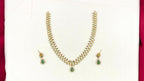 Matte finishing American Diamond with Green Stone Short Necklace