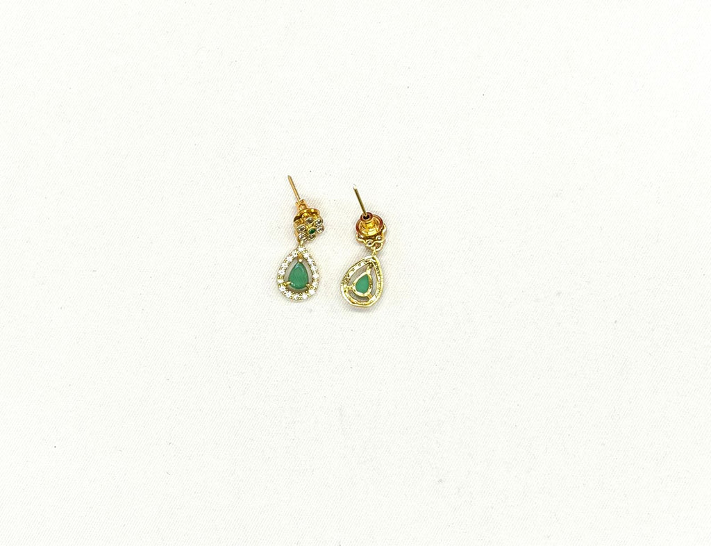 Matte finishing American Diamond with Green Stone Short Necklace