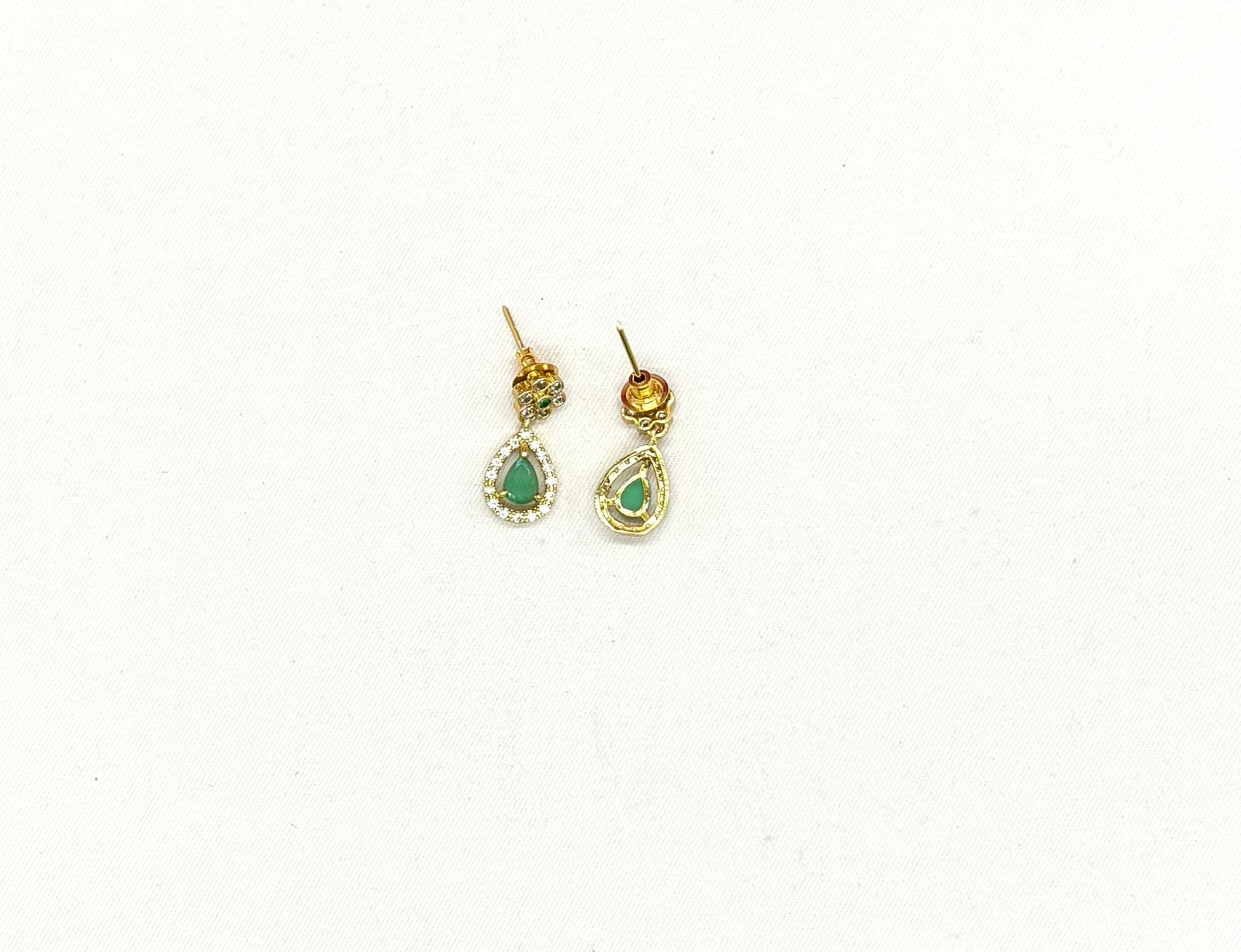 Matte finishing American Diamond with Green Stone Short Necklace