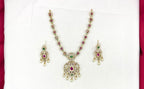Matte finishing Pink stones pearls with Elephant design Short Necklace