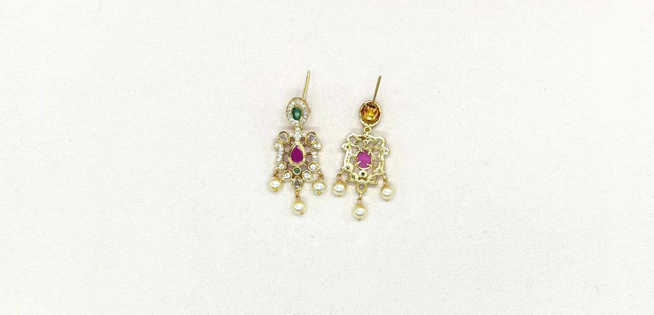 Matte finishing white stones pearls with Elephant design Long Haram
